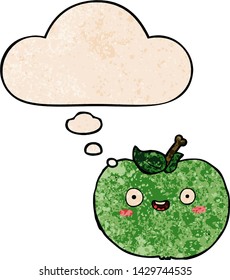 cartoon apple with thought bubble in grunge texture style