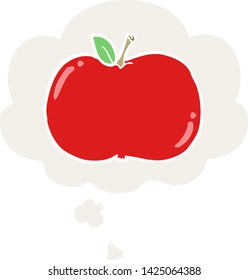 Cartoon-Apfel mit Gedankenblase im Retro-Stil