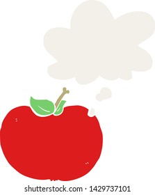 cartoon apple with thought bubble in retro style