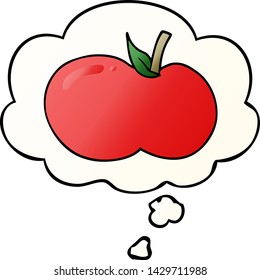 manzana de dibujos animados con burbuja de pensamiento en un estilo de gradiente suave