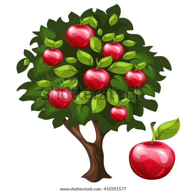 Cartoon Apple Tree Big Fruits Vector Stock Vector (Royalty Free) 410391577