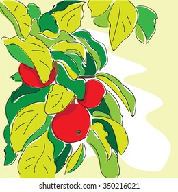 cartoon apple tree  in doodle style - vector