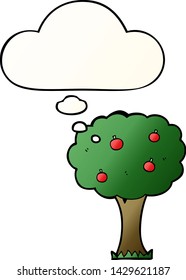 cartoon apple tree with thought bubble in smooth gradient style
