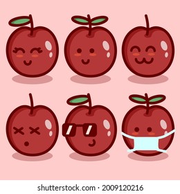 Cartoon-Apfel mit verschiedenen süßen Ausdrücken
