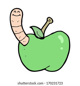 caricatura de manzana con gusano