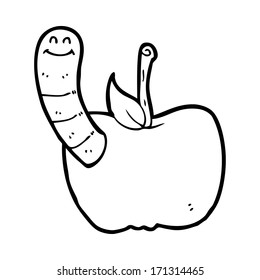 caricatura de manzana con gusano
