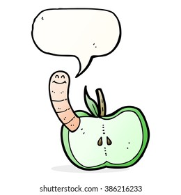 cartoon apple with worm with speech bubble