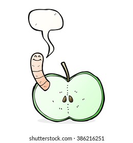 cartoon apple with worm with speech bubble
