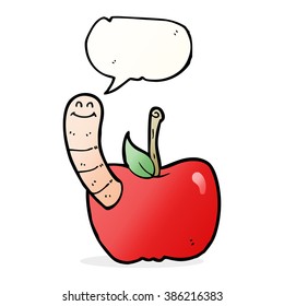 cartoon apple with worm with speech bubble