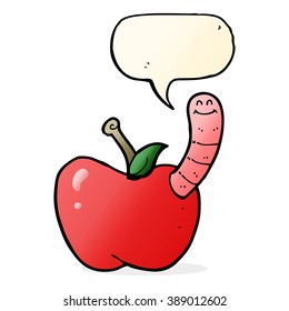 cartoon apple with worm with speech bubble