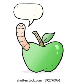 cartoon apple with worm with speech bubble