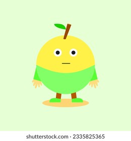 Caricatura manzana amarilla con cara plana