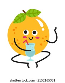 Cartoon apricot with cocktail. Vector illustration