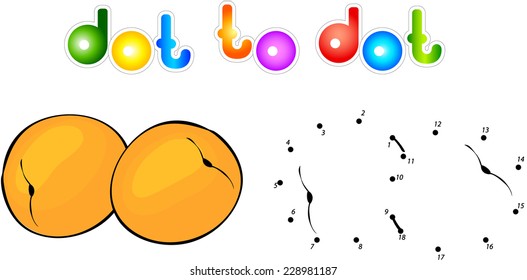 Cartoon apricot dot to dot. Vector illustration for children