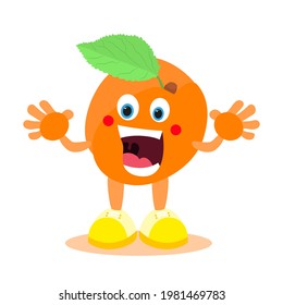 Cartoon apricot. Apricot with face, arms and legs. Healthy and nutritious food. Vector image.