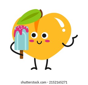 Cartoon apricot with ice-cream. Vector illustration