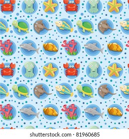 cartoon Aquarium animal seamless pattern