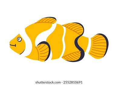 Peixe palhaço do aquário de desenhos animados. Bonito peixe vermelho tropical no estilo doodle. Ilustração vetorial isolada em fundo branco.