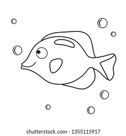 Cartoon aquarium fish. Coloring book with inhabitant sea. Vector character and water bubbles. A simple game for kids. Illustration ocean life page for print and paint