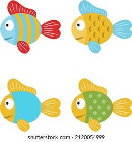 Cartoon aquarium fish, aquarium fish set isolated on white background. Vector. cartoon illustration.