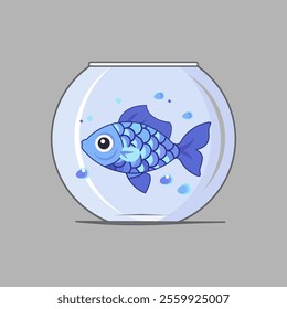 Cartoon aquarium icon and a fish. Clipart image isolated on gray background. Vector file