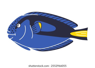 Cartoon aquarium imperial angel fish. Cute tropical red sea hepatus in doodle style. Isolated vector illustration in white background.