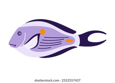 Cartoon aquarium surgeon fish. Cute tropical red sea fish in doodle style. Isolated vector illustration in white background.