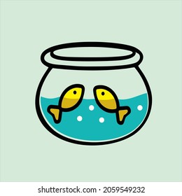 Cartoon aquarium with two baby fish