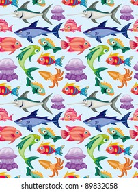 cartoon aquatic animal seamless pattern