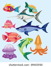 cartoon aquatic animal set