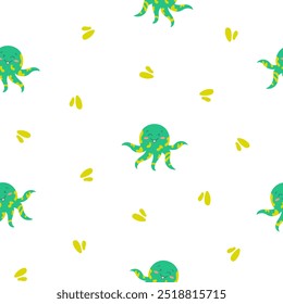 Cartoon aquatic animals. Seamless pattern. Fish characters underwater world. Marine life. Vector drawing. Design ornaments.