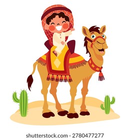 Cartoon Arab Kid Riding Camel
