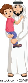 Cartoon arab man holding his son