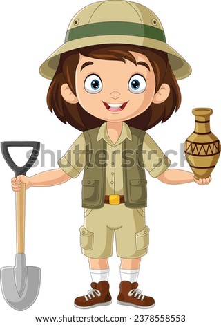 Cartoon archaeologist girl on white background 商業照片 © 