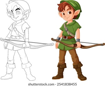 Arqueiro de desenho animado com arco e seta