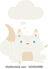 cartoon arctic fox with thought bubble in retro style