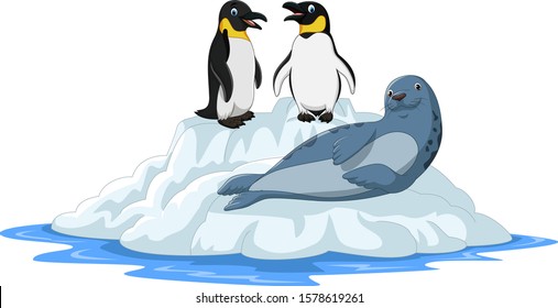 Cartoon arctics animals on ice floe