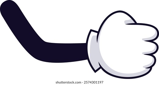 Cartoon arm featuring a clenched fist wearing a glove, making a gesture that suggests grabbing something, set against a clean white background for emphasis