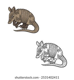 Cartoon armadillo. Hand drawn. Line art. Color. You can change color you want. Vector illustration