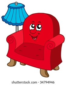 Cartoon armchair with lamp - vector illustration.