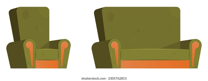 Cartoon armchair and sofa vector illustration isolated on white