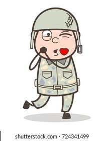 Cartoon Army General Giving a Flying Kiss Vector Illustration