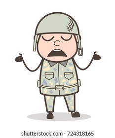 Cartoon Army Man Behaving Like Don't Know Anything Vector Illustration