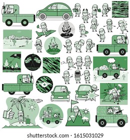 Cartoon Army Man Characters Collection - Set of Concepts Vector illustrations