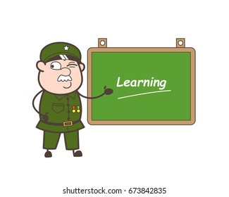 Cartoon Army Man with Presentation Board Vector Illustration