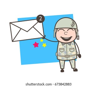 Cartoon Army Man Showing Messages Vector Illustration