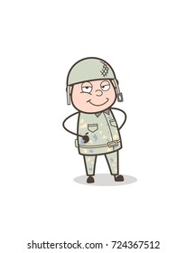 Cartoon Army Man Smiling Face Expression Vector Illustration