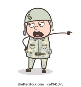 Cartoon Army Man Very Rudely Giving an Order Vector Illustration