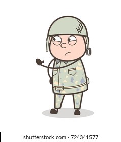 Cartoon Army Officer Frowning Face Expression Vector Illustration