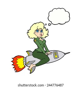 cartoon army pin up girl riding missile] with thought bubble